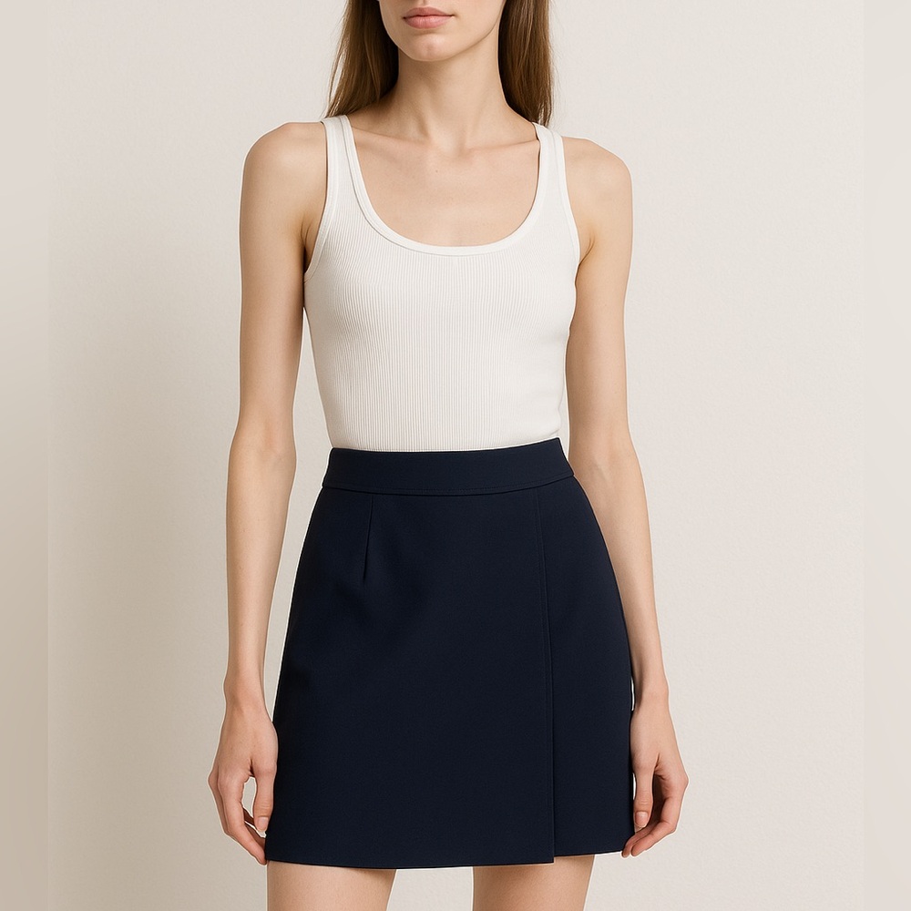 Bluemarine Mini Skirt With A Front Slit Size 2/4 Midnight Blue Classic Elegant
